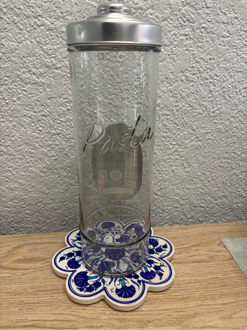 Glass Pasta Canister with Silver Lid - Clear